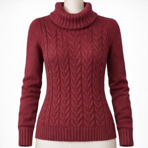 Banana Republic Cashmere Wool Burgundy Cable Knit Cowl Neck Sweater M Fisherman